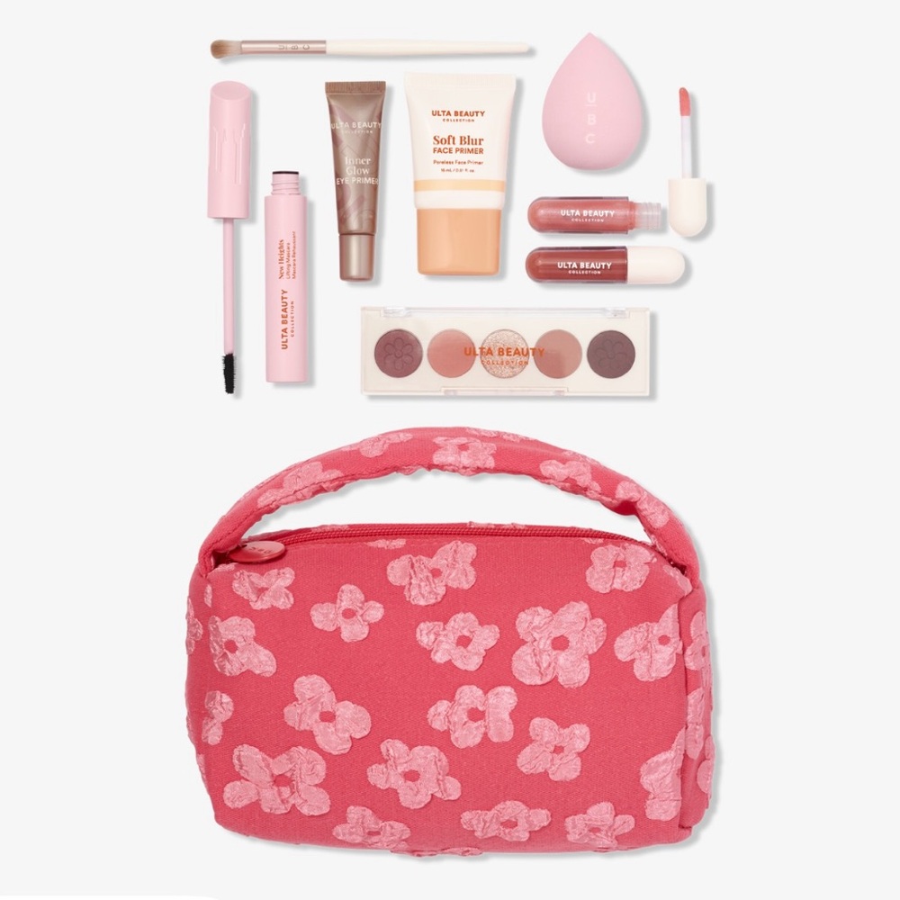 Floral Pink Makeup Bag with Ulta Beauty Products